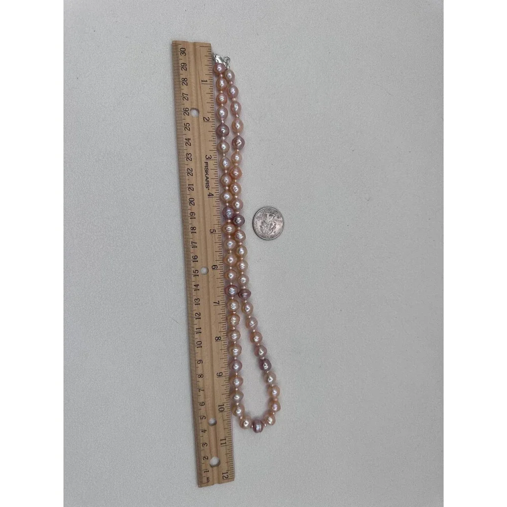 Pink Orange Edison Pearl Necklace 925 Sterling Silver  Handmade Minimal Jewelry